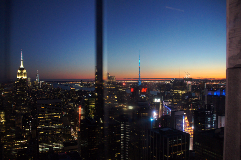 Sonnenuntergang Blick auf Empire State Building vom Top of the Rock Observatory New York