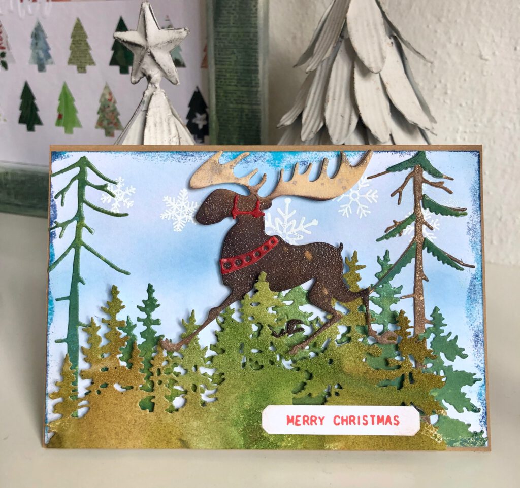 Weihnachtskarte Tim Holtz Merry Moose