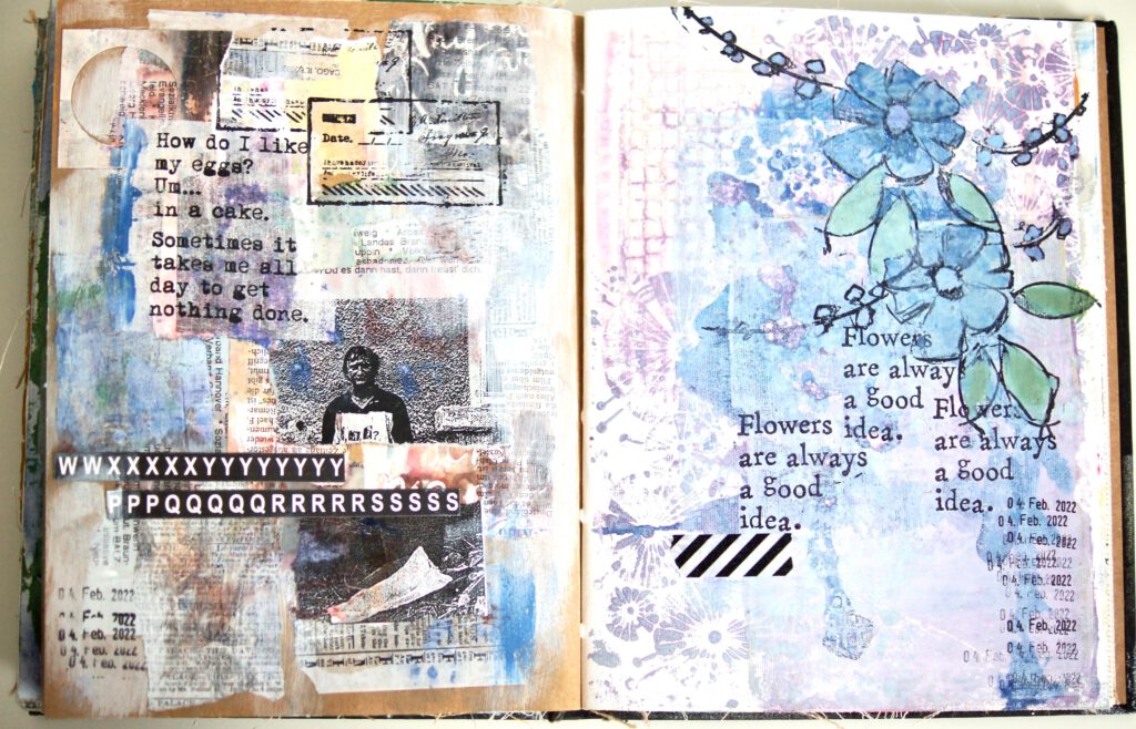 Art Journal Seiten mit Stempeln Dina Wakley