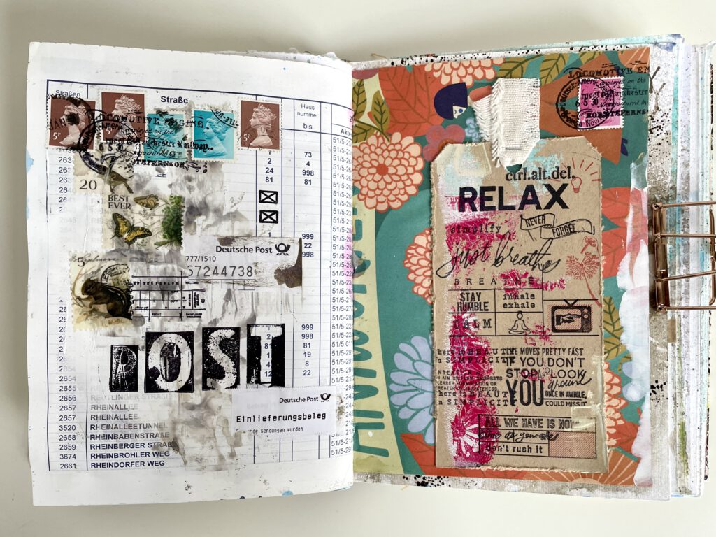 Art Journal Seite Postage Briefmarken 
