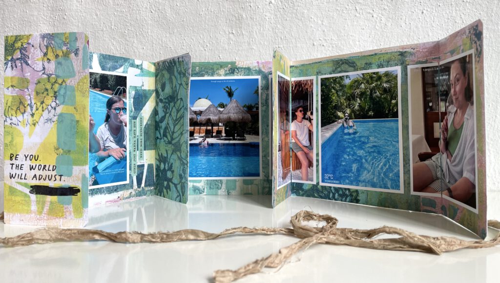 Mixed Media Gel Press Minibook Honeymoon mit Paper Artsy Farben