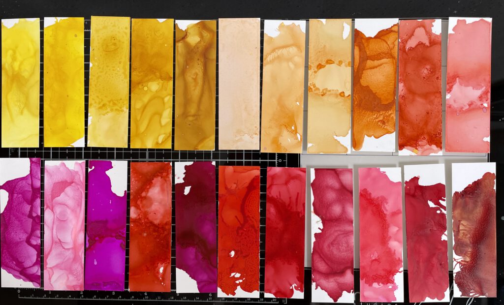 Ranger Alcohol Ink Swatches yellow reds