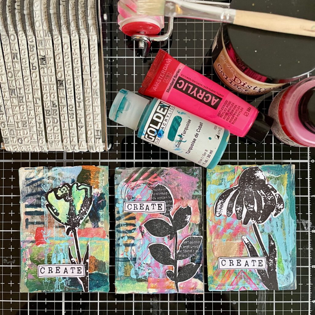 Artist Trading Cards mit Collagen und Stempeln