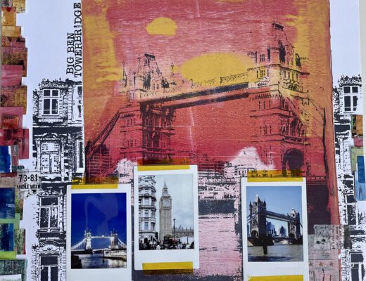 Scrapbooking Layout mit Gel Press Magazin Transfer London Calling