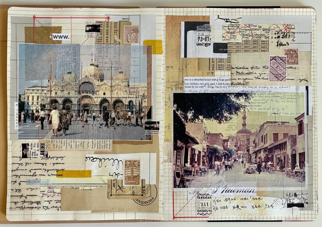 Art Journal mit Vintage Papier und transparenten Fotos