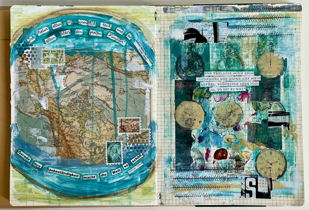 Art Journal mit Collage und Gelli Plate Transfer Druck