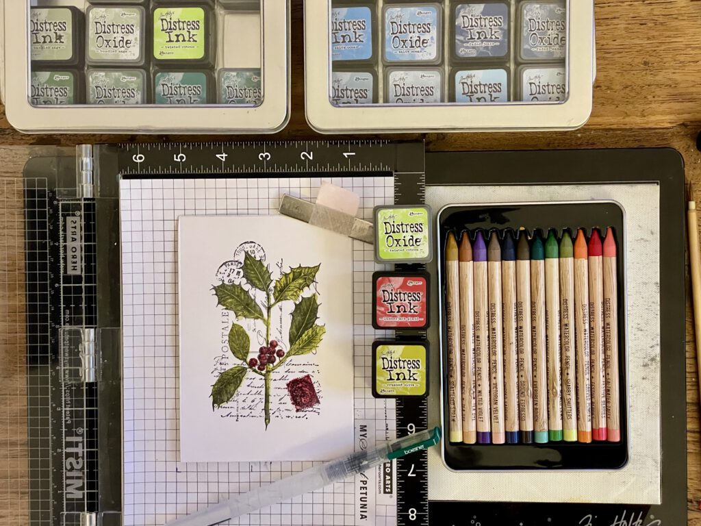 Weihnachtskarten Tim Holtz Stempelset Festive Collage 