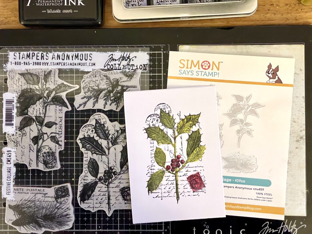 Weihnachtskarten Tim Holtz Stempelset Festive Collage 