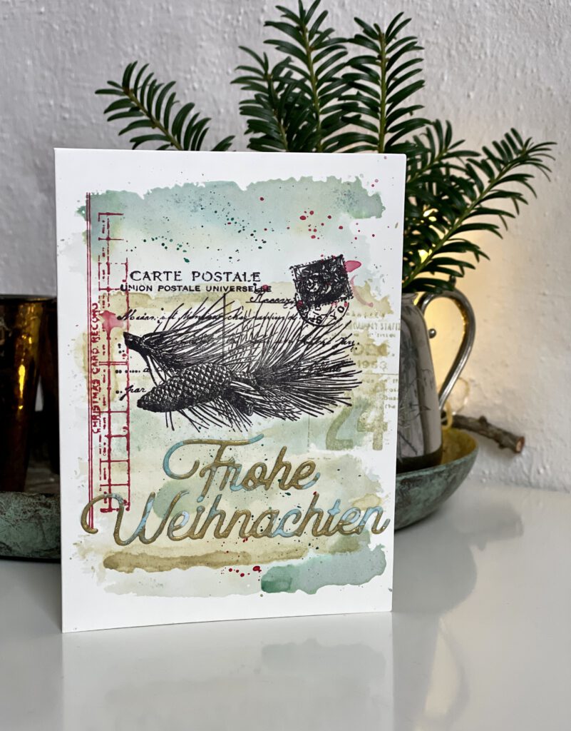 Weihnachtskarten Tim Holtz Stempelset Festive Collage 