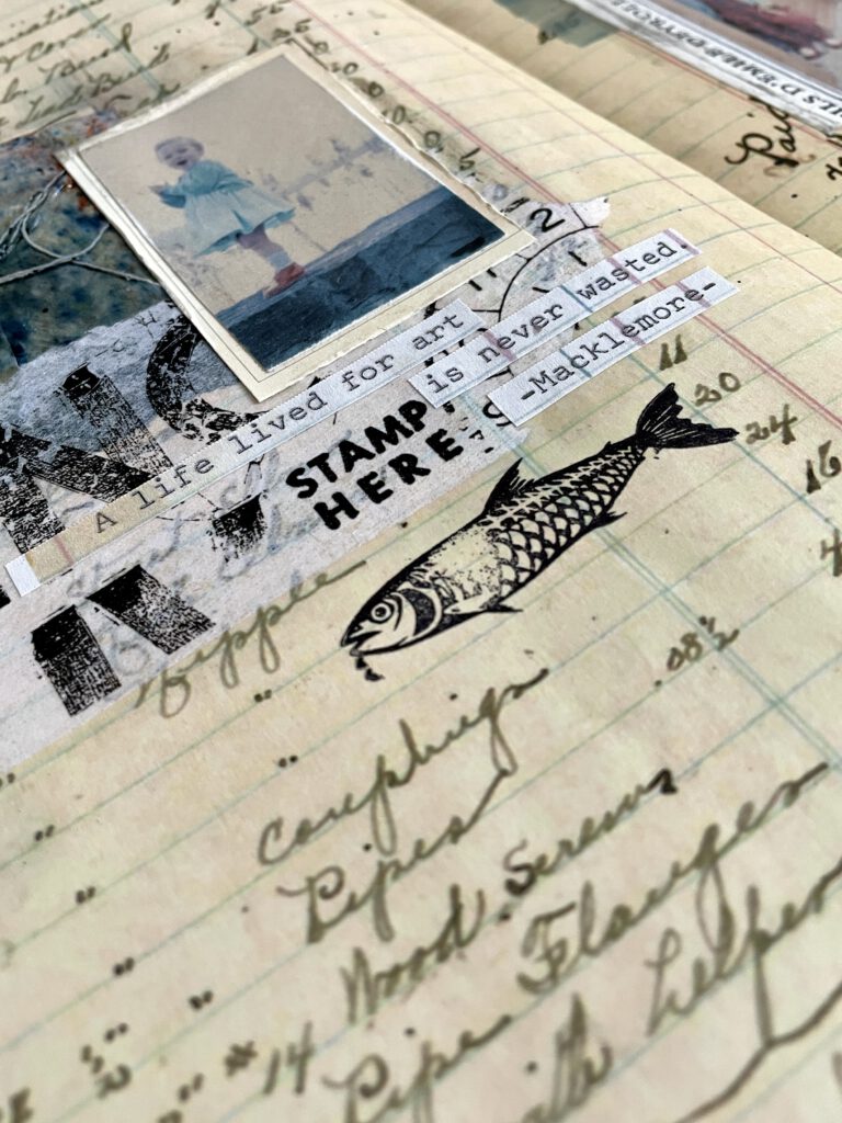 Art Journal mit Fotos Stempel Dina Wakley