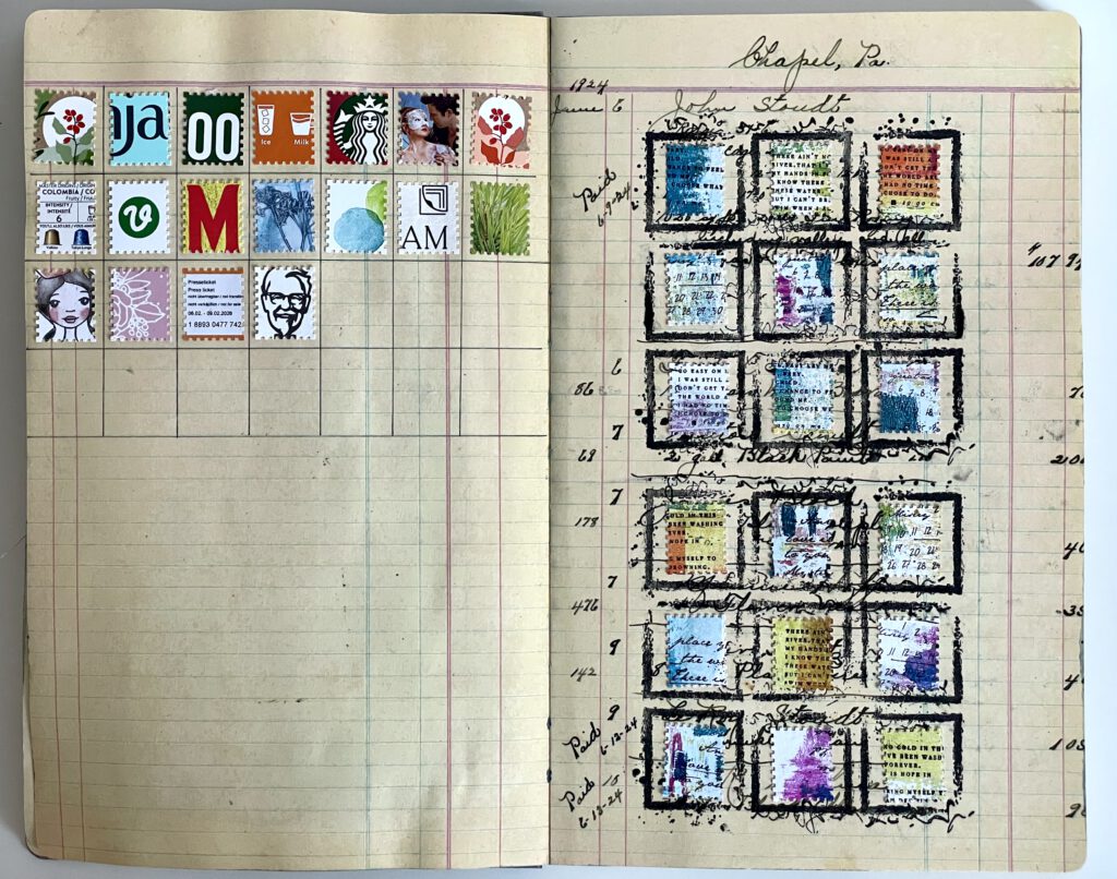 Briefmarken Art Journal Dina Wakley Vintage Ledger Journal