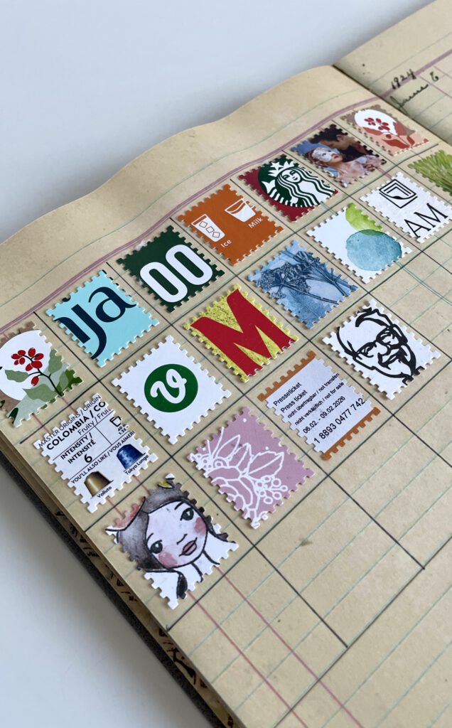 Briefmarken Art Journal Dina Wakley Vintage Ledger Journal