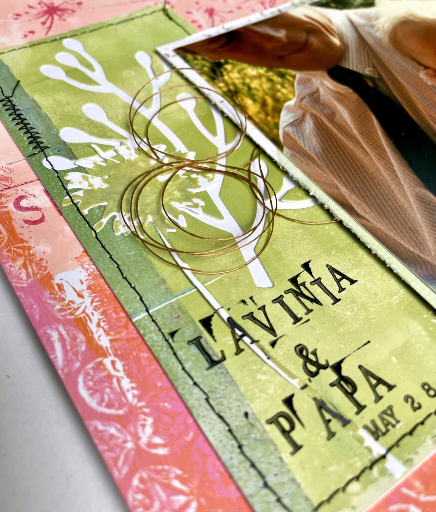 Gelli Plate Foto-Transfer Scrapbooking Layout Details