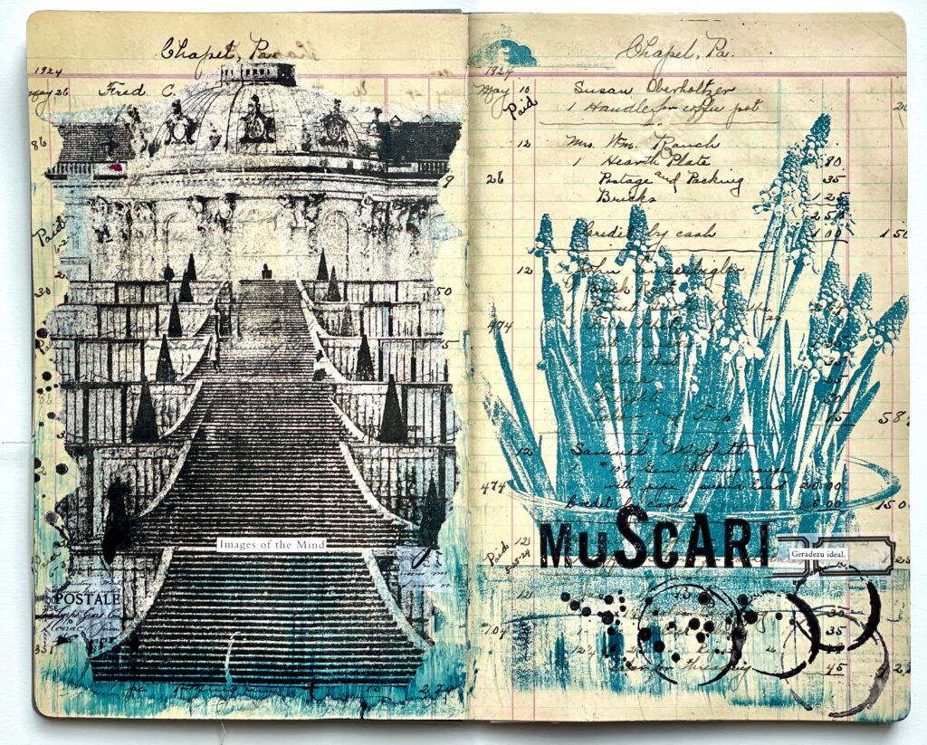 Art Journaling Gelli Plate im Dina Wakly MEdia Ledger Journal