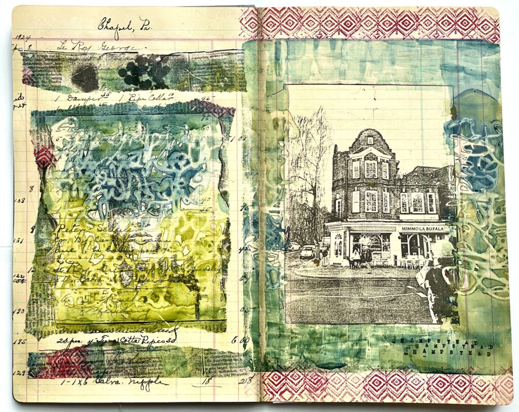 Art Journaling Gel Press im Dina Wakly MEdia Ledger Journal